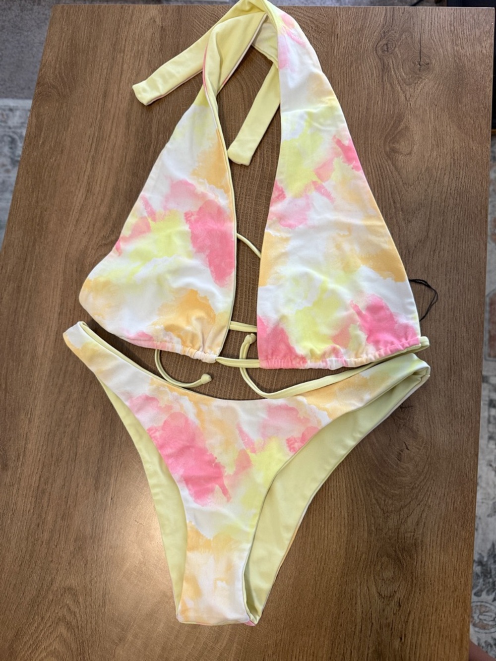 Tie-Dye Halter Bikini Top and Bottom - Yellow Pink